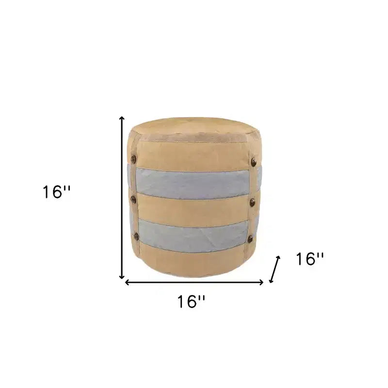 Pouf cylindrique rayé en coton beige 40 cm, siège d'appoint décoratif