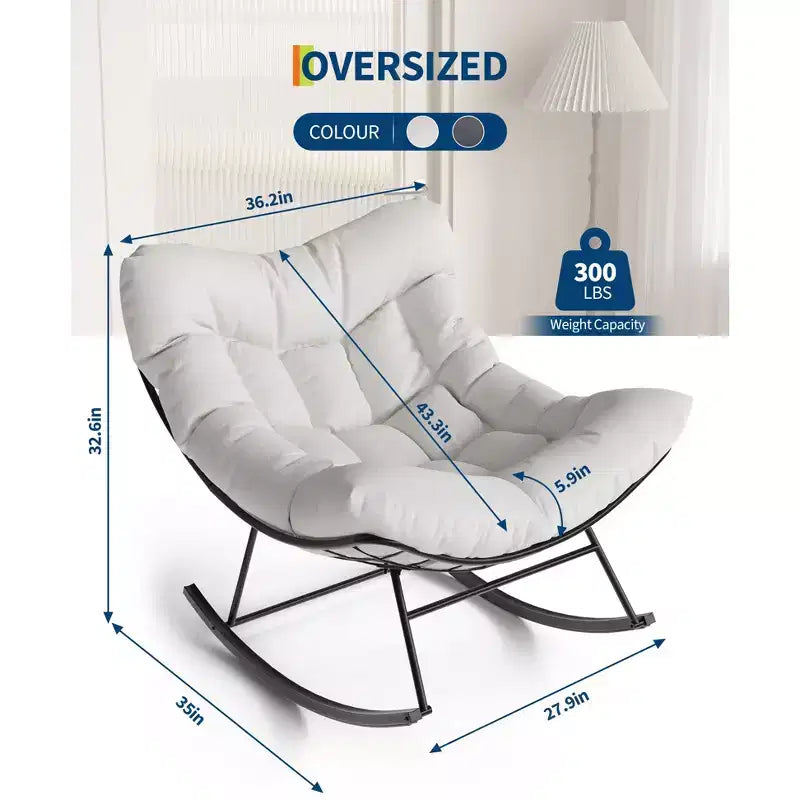 Fauteuil à bascule d'extérieur ovale surdimensionné, rotin tressé à la main, cadre en métal robuste, pour balcon, arrière-cour et porche