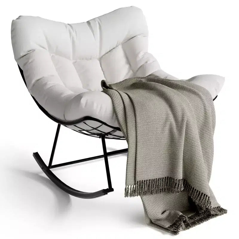 Fauteuil à bascule d'extérieur ovale surdimensionné, rotin tressé à la main, cadre en métal robuste, pour balcon, arrière-cour et porche