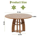 Table à manger ronde de ferme 47 po pour 4 à 6 personnes, en bois avec étagère de rangement et pieds réglables, pour salle à manger et salon