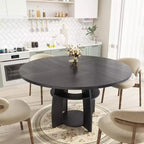 Table à manger ronde de ferme 47 po pour 4 à 6 personnes, en bois avec étagère de rangement et pieds réglables, pour salle à manger et salon