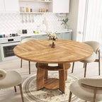 Table à manger ronde de ferme 47 po pour 4 à 6 personnes, en bois avec étagère de rangement et pieds réglables, pour salle à manger et salon