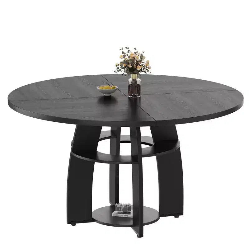 Farmhouse 47 Round Dining Table for 4-6,Wood Kitchen Table with Storage Shelf & Adjustable Feet,Easy Assembly for Dining Room, Living Room,Apartment