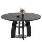 Farmhouse 47 Round Dining Table for 4-6,Wood Kitchen Table with Storage Shelf & Adjustable Feet,Easy Assembly for Dining Room, Living Room,Apartment
