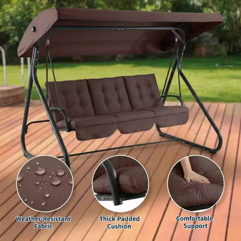 Balancelle convertible à 3 places pour l'extérieur avec auvent réglable, capacité de 340 kg, coussins amovibles, pour terrasse et jardin.