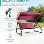 Balancelle convertible à 3 places pour l'extérieur avec auvent réglable, capacité de 340 kg, coussins amovibles, pour terrasse et jardin.