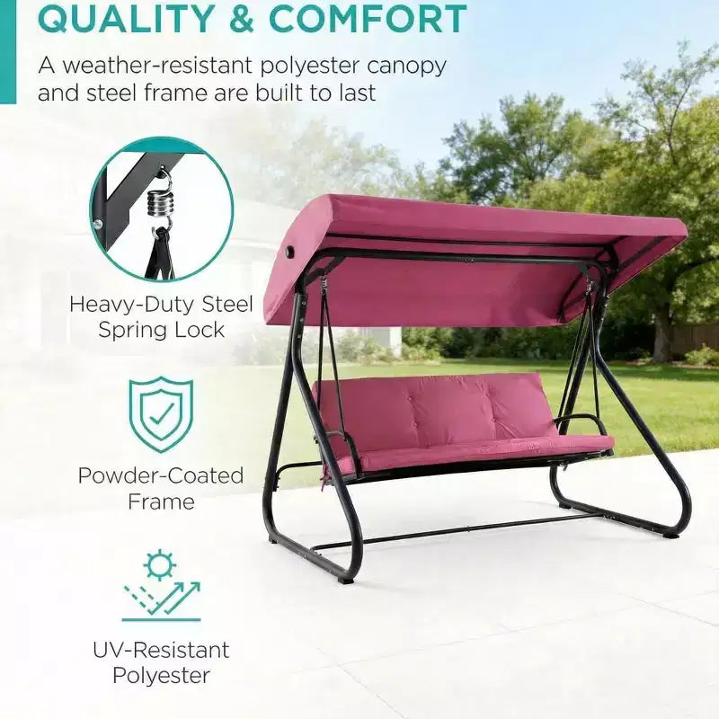 Balancelle convertible à 3 places pour l'extérieur avec auvent réglable, capacité de 340 kg, coussins amovibles, pour terrasse et jardin.