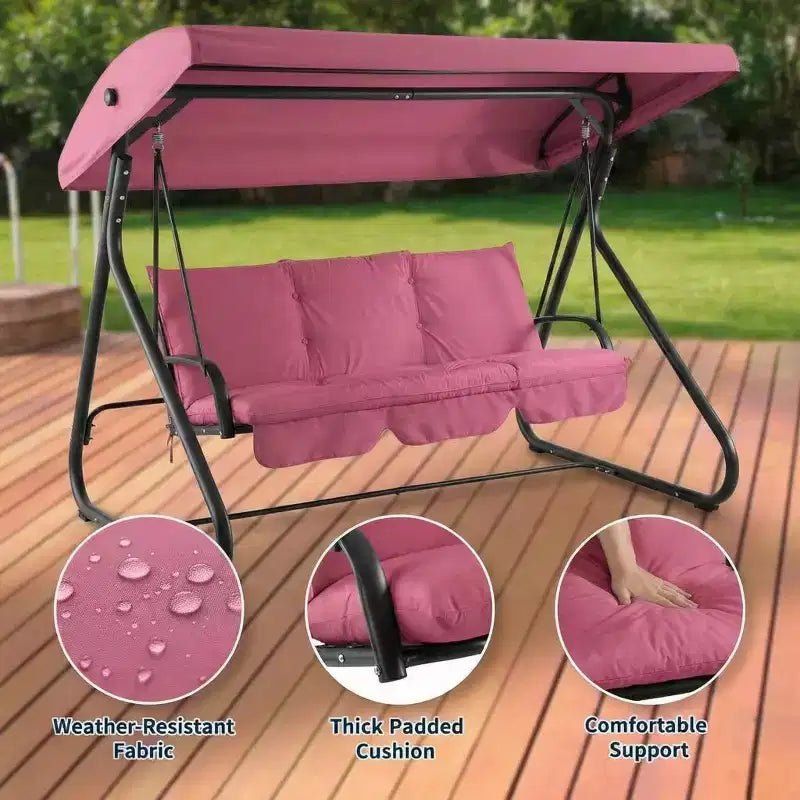 Balancelle convertible à 3 places pour l'extérieur avec auvent réglable, capacité de 340 kg, coussins amovibles, pour terrasse et jardin.