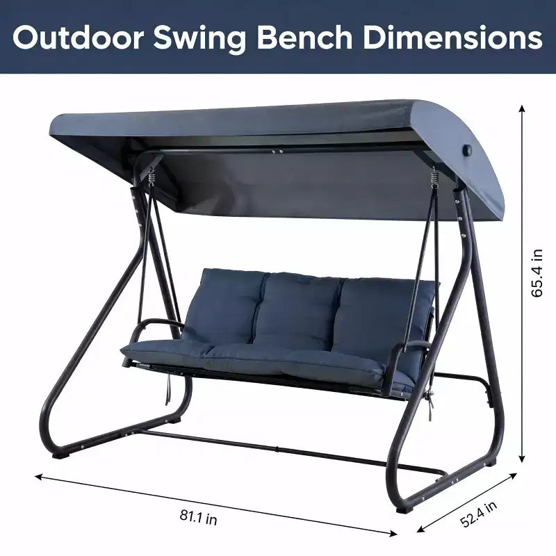 Balancelle convertible à 3 places pour l'extérieur avec auvent réglable, capacité de 340 kg, coussins amovibles, pour terrasse et jardin.