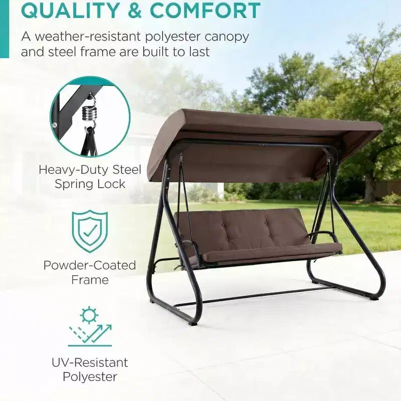 Balancelle convertible à 3 places pour l'extérieur avec auvent réglable, capacité de 340 kg, coussins amovibles, pour terrasse et jardin.