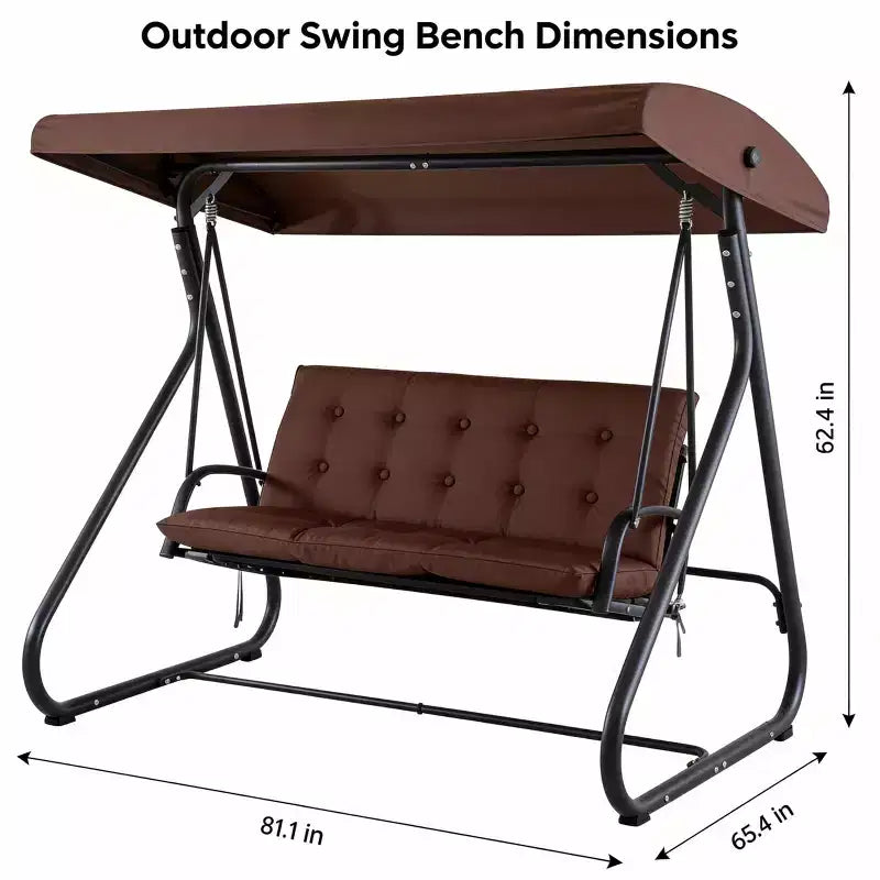 Balancelle convertible à 3 places pour l'extérieur avec auvent réglable, capacité de 340 kg, coussins amovibles, pour terrasse et jardin.