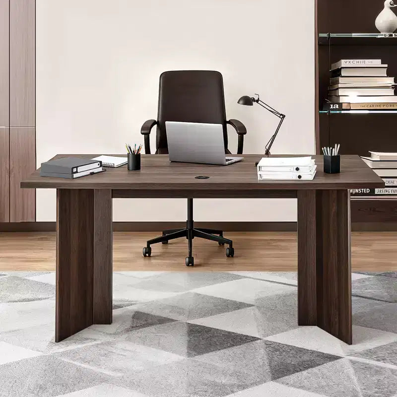 Bureau de direction 160 cm, grande table rectangulaire moderne avec passe-câbles, capacité de 113 kg, marron