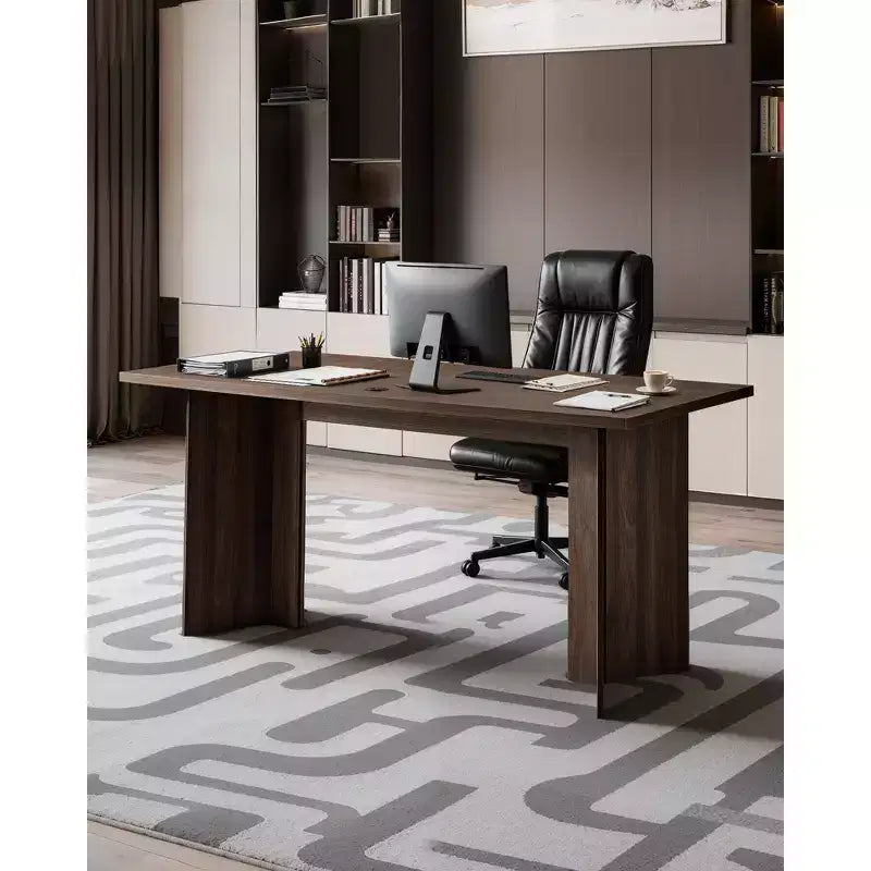 Bureau de direction 160 cm, grande table rectangulaire moderne avec passe-câbles, capacité de 113 kg, marron