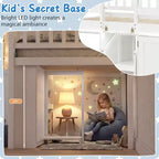 Lit double mezzanine bas avec lumières LED, escalier et barrières de sécurité, lit enfant moderne en pin, blanc/menthe/gris