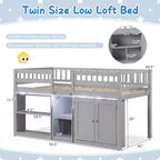 Lit double mezzanine bas avec lumières LED, escalier et barrières de sécurité, lit enfant moderne en pin, blanc/menthe/gris
