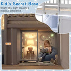 Lit double mezzanine bas avec lumières LED, escalier et barrières de sécurité, lit enfant moderne en pin, blanc/menthe/gris
