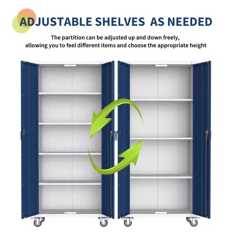 Armoire de rangement métallique roulante robuste de 182 cm avec étagères réglables, pour garage et bureau