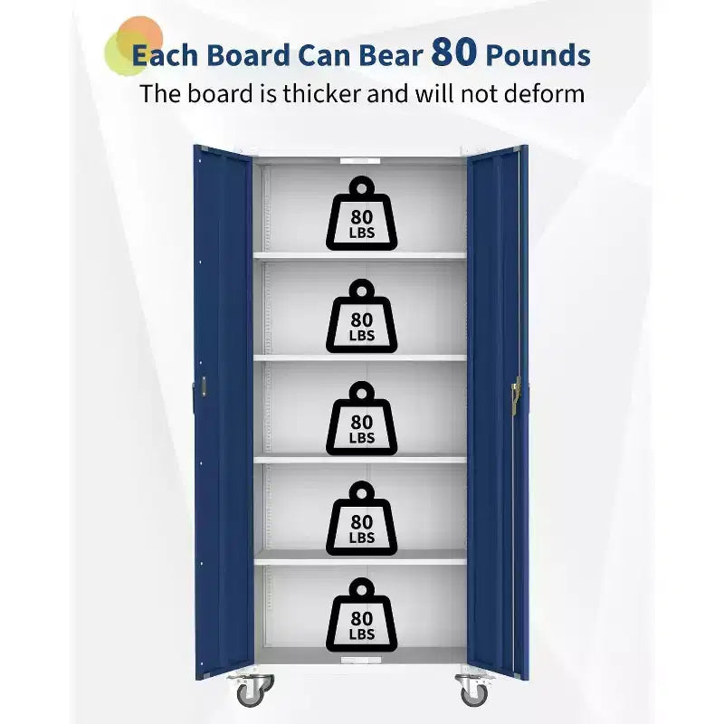 Armoire de rangement métallique roulante robuste de 182 cm avec étagères réglables, pour garage et bureau