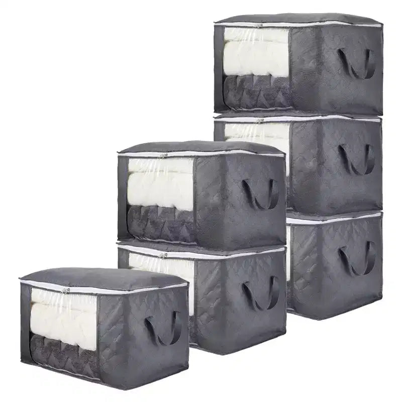 6-Pack Foldable Clear Window Clothes Storage Bags, Non-Woven Large Capacity with Handles, Two-Way Zippers Bedroom Closet Organizers