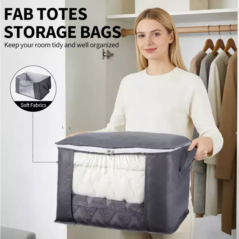 Lot de 6 sacs de rangement pliables pour vêtements avec fenêtre transparente, poignées et fermetures éclair bidirectionnelles, grands organisateurs de placard