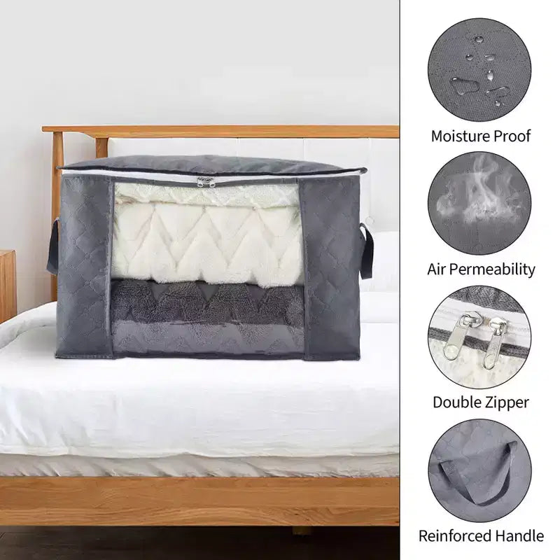 Lot de 6 sacs de rangement pliables pour vêtements avec fenêtre transparente, poignées et fermetures éclair bidirectionnelles, grands organisateurs de placard