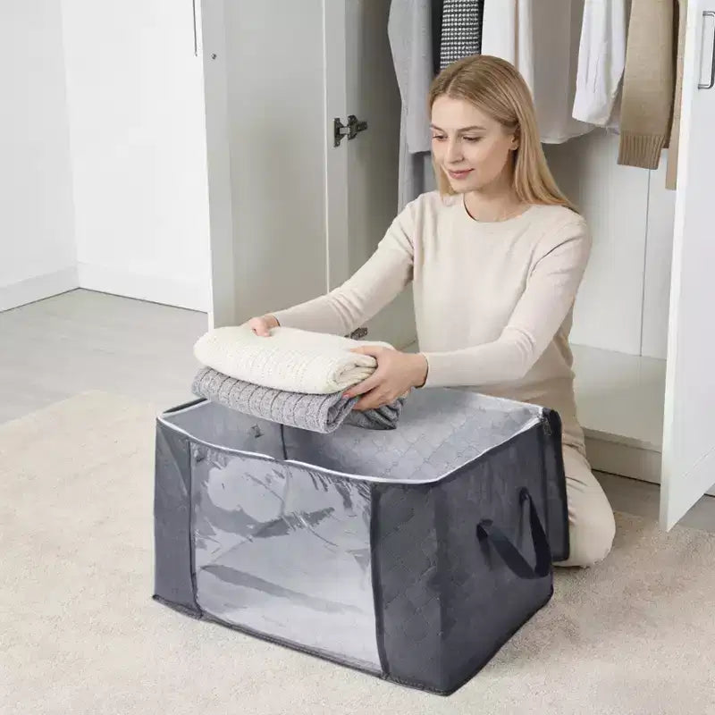 Lot de 6 sacs de rangement pliables pour vêtements avec fenêtre transparente, poignées et fermetures éclair bidirectionnelles, grands organisateurs de placard