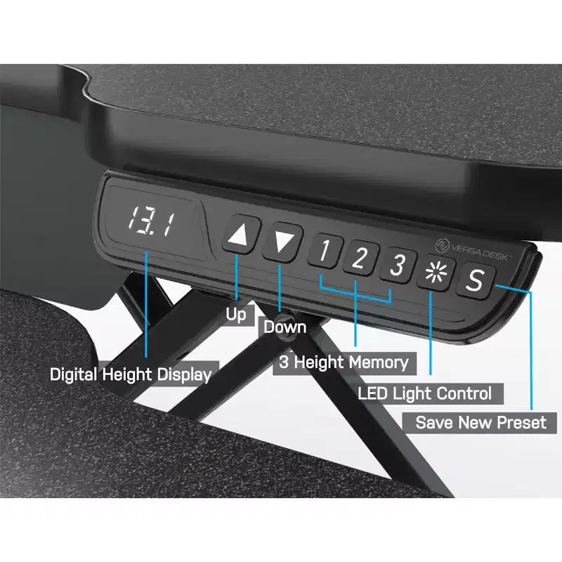 Convertisseur de bureau assis-debout électrique réglable en hauteur 40", port USB, contrôle via application, noir