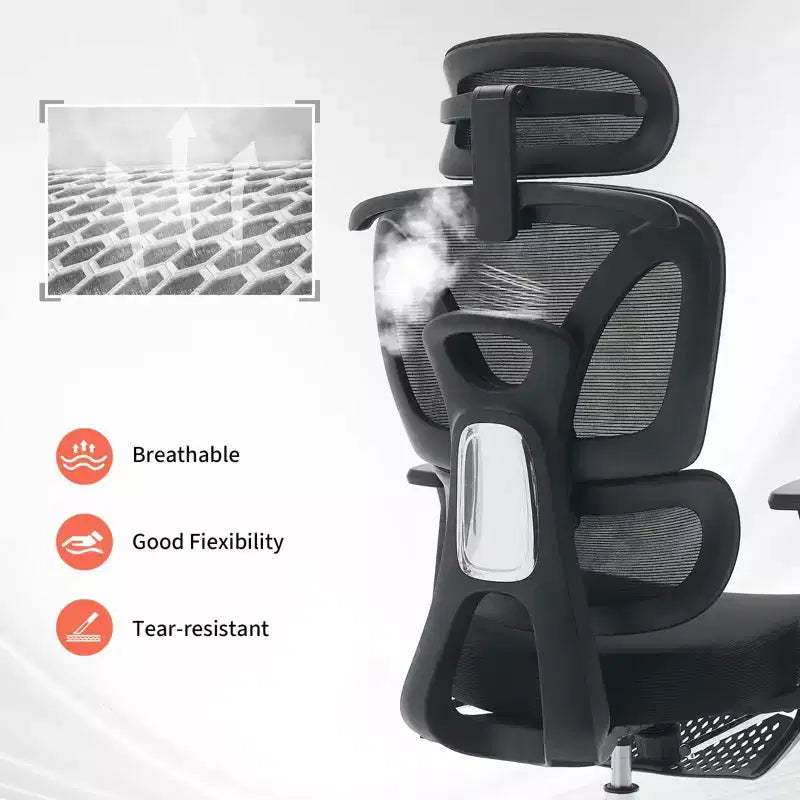 Fauteuil de bureau ergonomique à dossier haut en maille, avec support lombaire réglable, appui-tête et repose-pieds rembourrés, pour bureau à domicile et étude