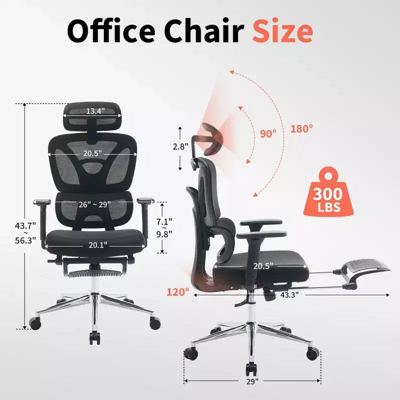 Fauteuil de bureau ergonomique à dossier haut en maille, avec support lombaire réglable, appui-tête et repose-pieds rembourrés, pour bureau à domicile et étude