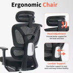 Fauteuil de bureau ergonomique à dossier haut en maille, avec support lombaire réglable, appui-tête et repose-pieds rembourrés, pour bureau à domicile et étude