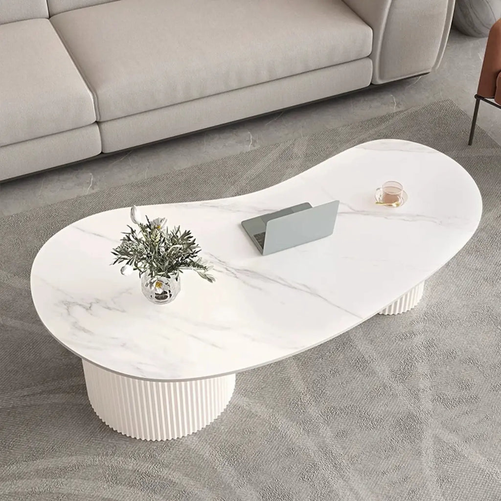 Table basse ovale standard blanche minimaliste avec 2 tiroirs
