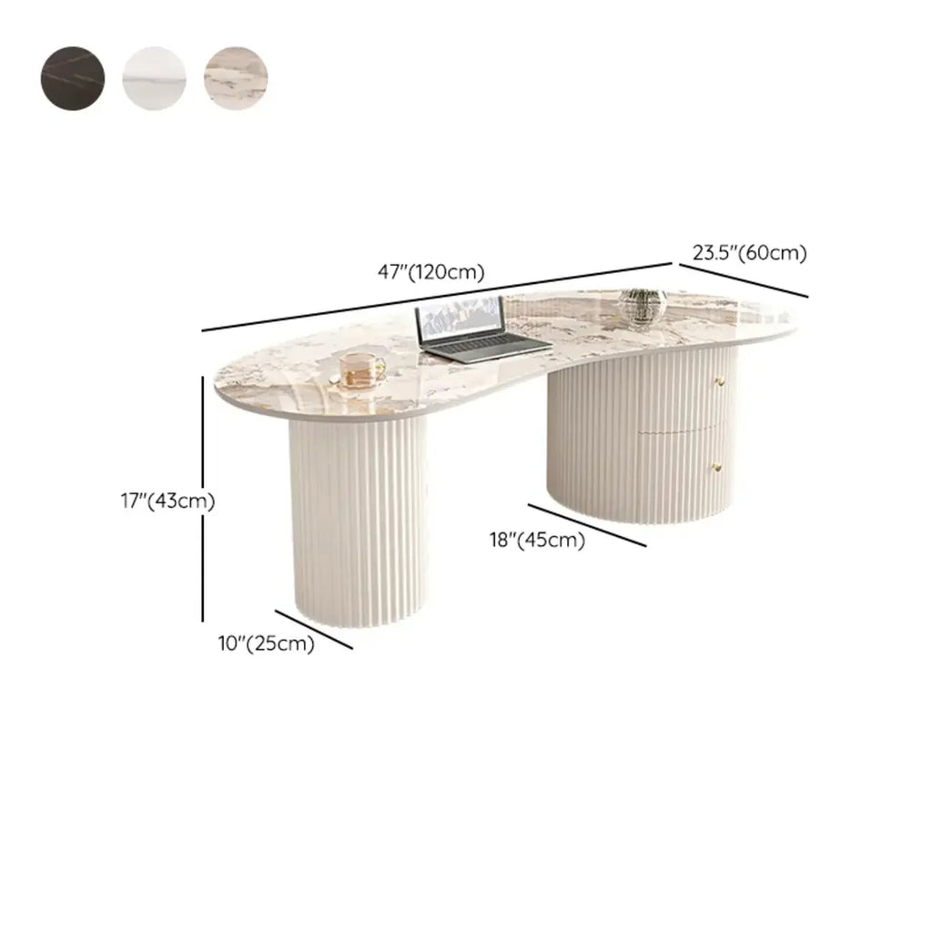 Table basse ovale standard blanche minimaliste avec 2 tiroirs