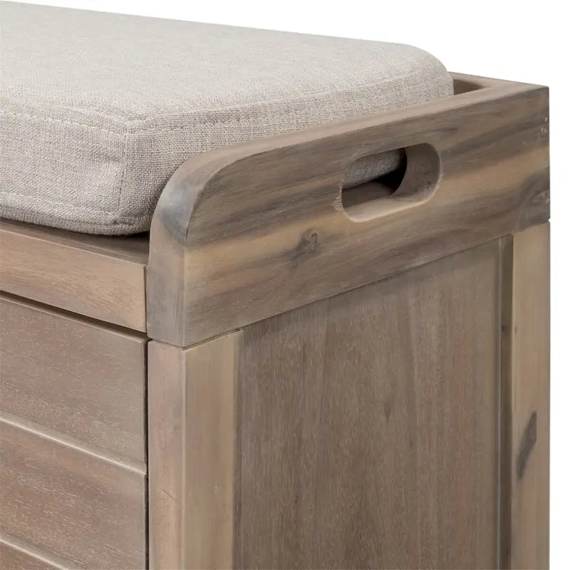 Banc de rangement en bois avec 2 paniers tressés