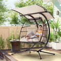 Balancelle extérieure à deux places avec support, chaise suspendue pliable, coussin de hamac et auvent, chaise double en forme d'œuf - Beige