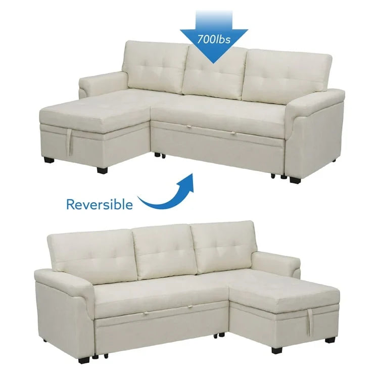 Canapé d'angle réversible avec lit gigogne, méridienne de rangement, pieds durables,