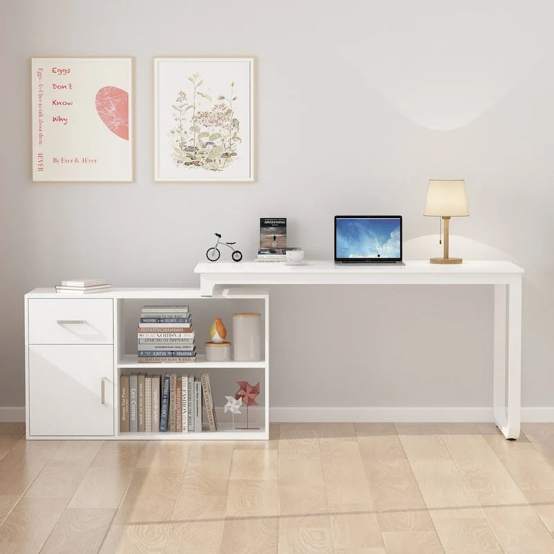 Bureau d'angle réversible blanc pivotant Bureau d'ordinateur