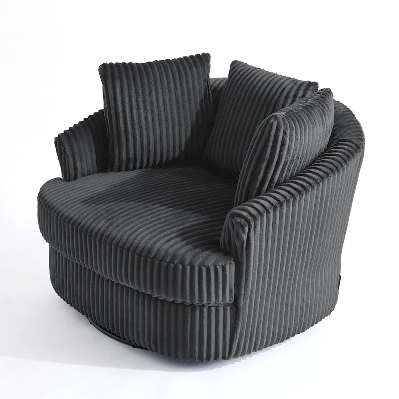 Fauteuil pivotant rond surdimensionné en velours côtelé avec accoudoirs encastrés 43 W