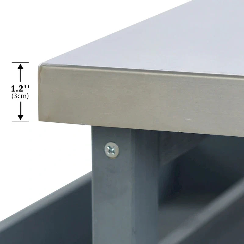 Îlot de cuisine extérieur, chariot de bar roulant et meuble de rangement, table de grillade en bois massif avec plateau en acier inoxydable, porte-épices, porte-serviettes