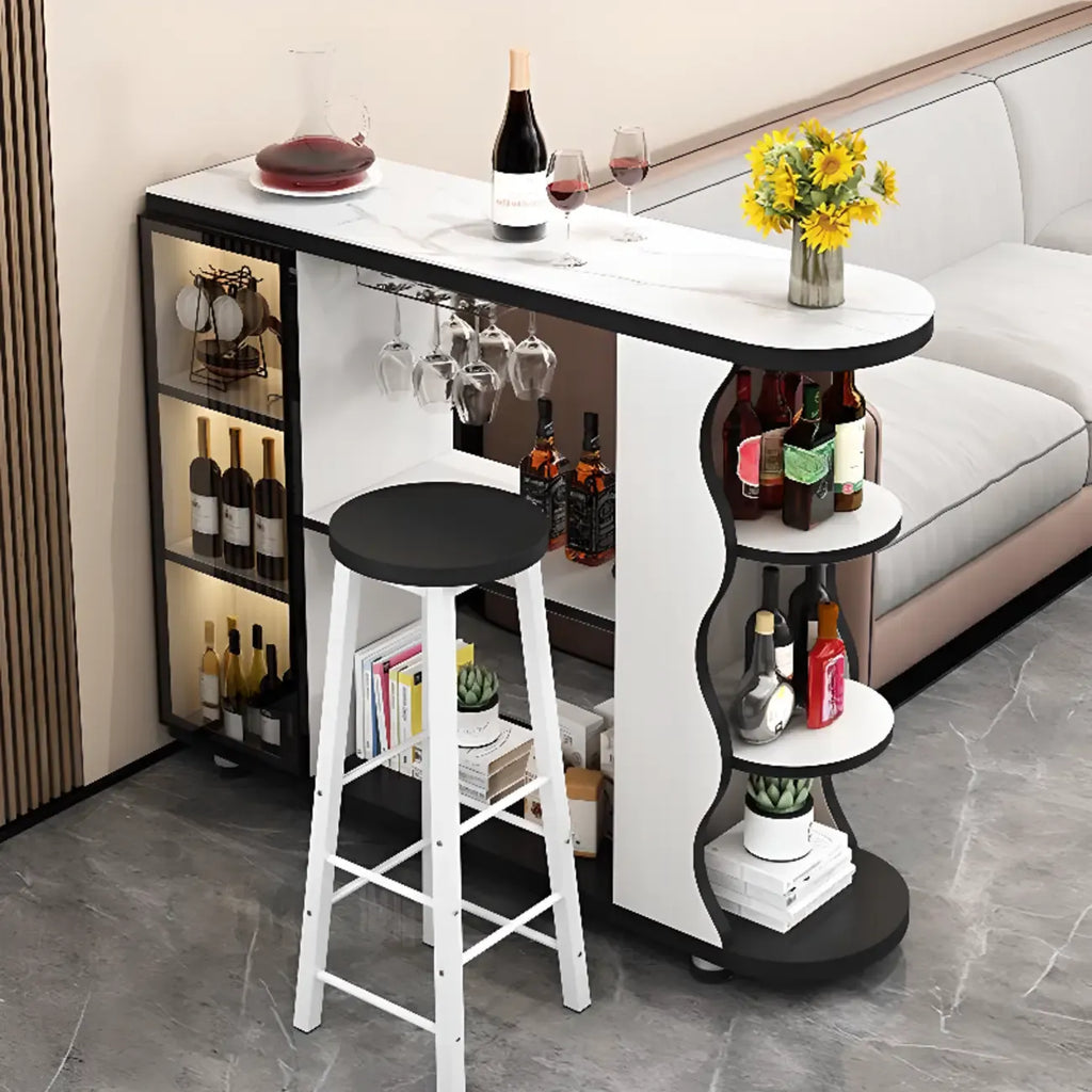 Table de bar contemporaine en pierre à plateau libre avec rangement pour bars à domicile