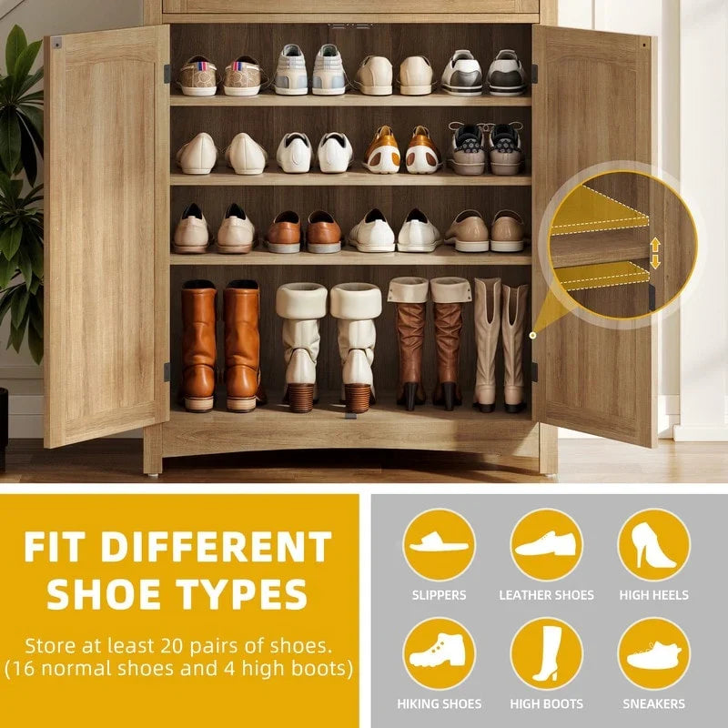 Meuble de rangement pour chaussures Moasis à 5 niveaux et 20 paires avec portes doubles pour entrée