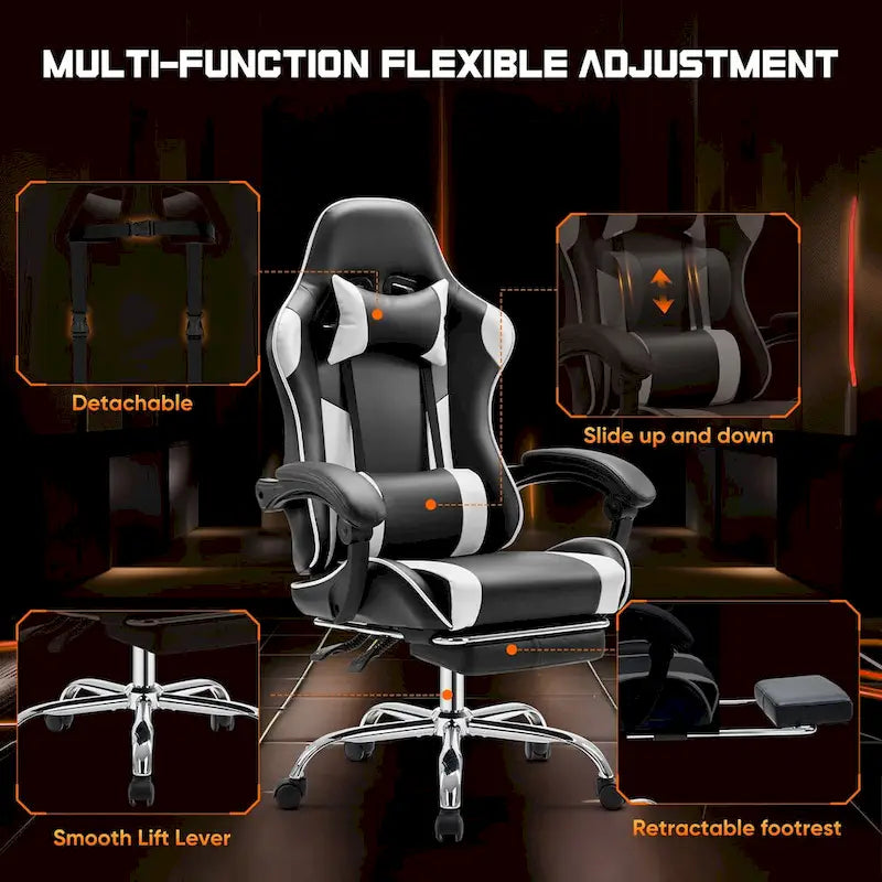 Chaise de bureau de jeu pivotante en cuir PU