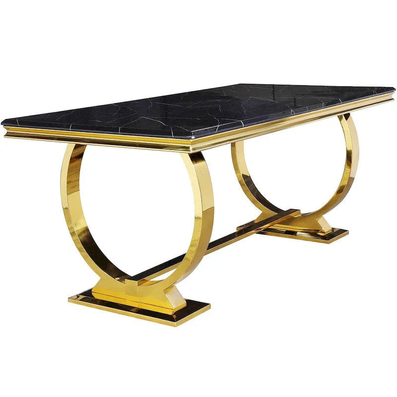 Table de salle à manger moderne avec piètement en U en acier inoxydable