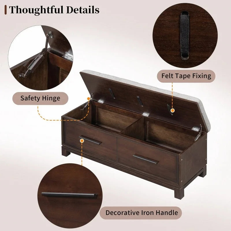 Banc à chaussures avec coussin amovible et rangement dissimulé pour l'entrée et le salon