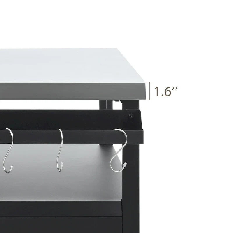 Ilot de cuisine extérieur avec plateau en acier inoxydable, table de chariot de barbecue en métal avec armoire de rangement - S.O.