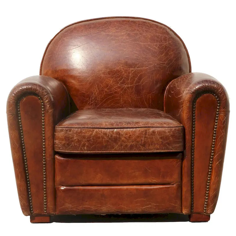 Fauteuil Club Paris en Cuir Véritable Pasargad Home, Marron