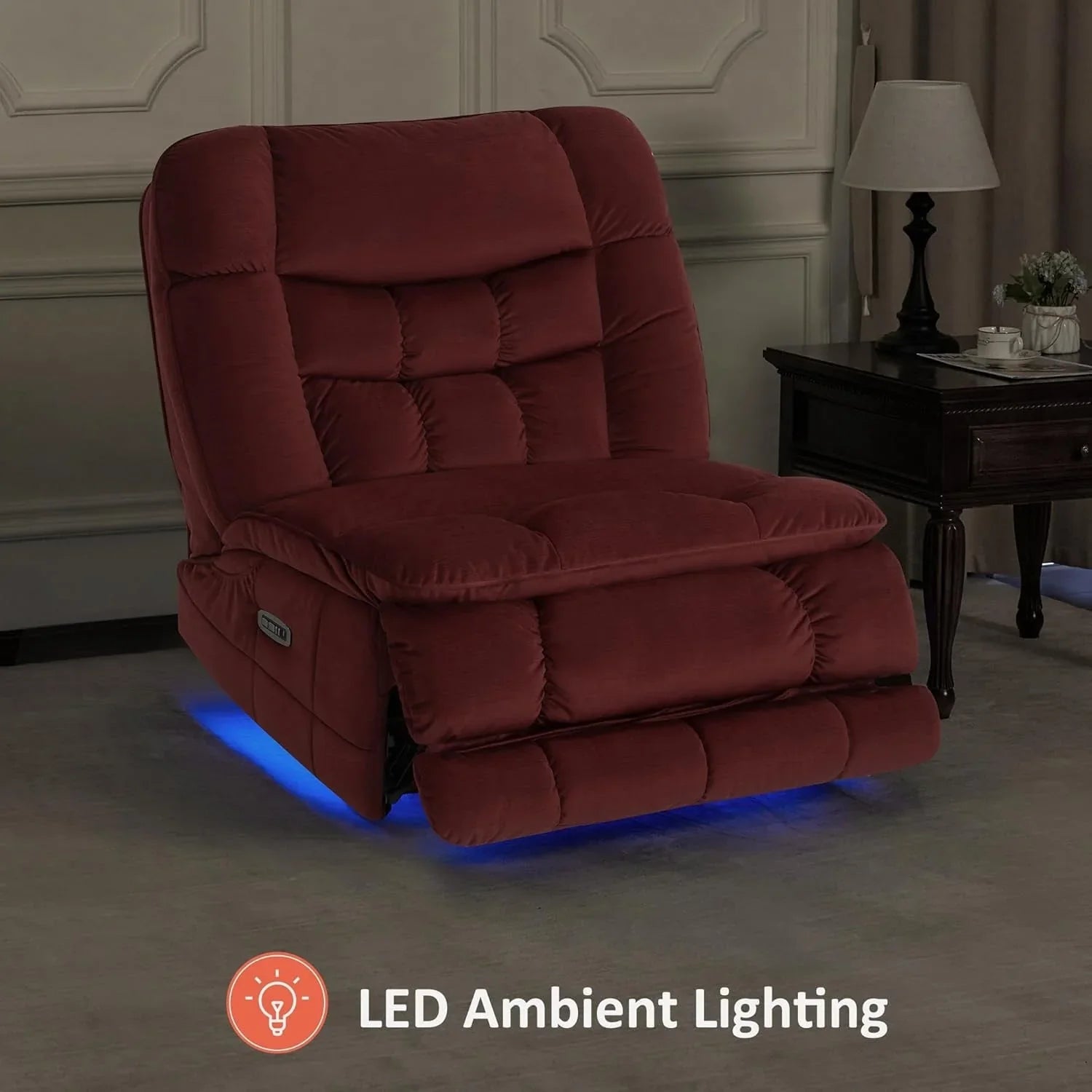 MCombo Fauteuil inclinable électrique sans accoudoirs surdimensionné à double moteur, inclinable Zeroarms parfait pour le salon en tissu PR607