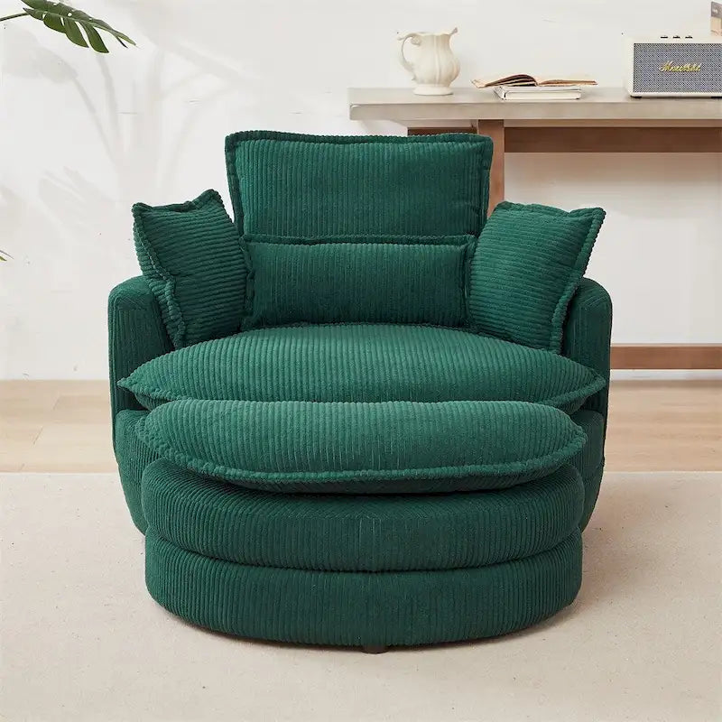 Fauteuil pivotant surdimensionné avec pouf de rangement lune et 4 oreillers