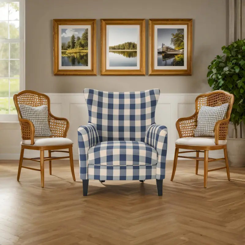 Fauteuil rembourré à dossier haut avec pieds en bois Modern Retro 30.25 pour le salon
