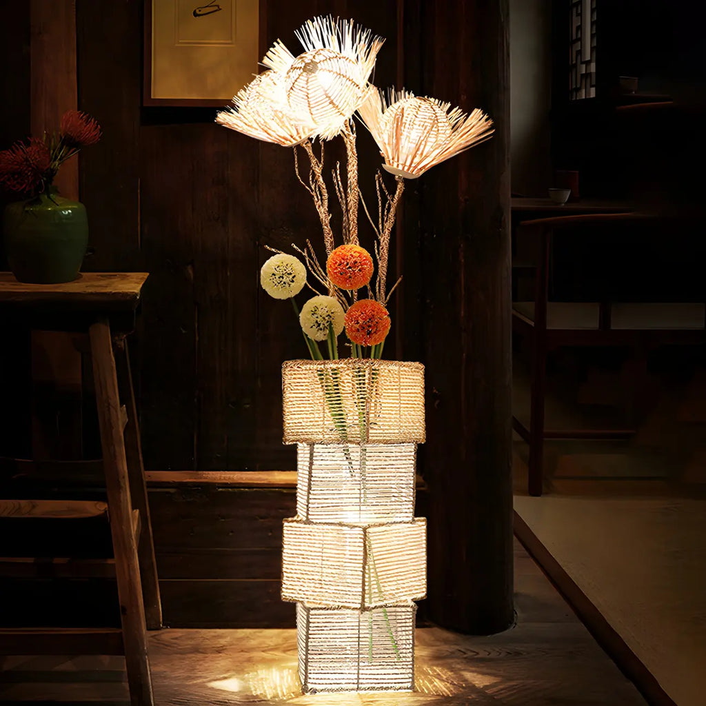 Lampadaire LED en rotin à brancher pour salon