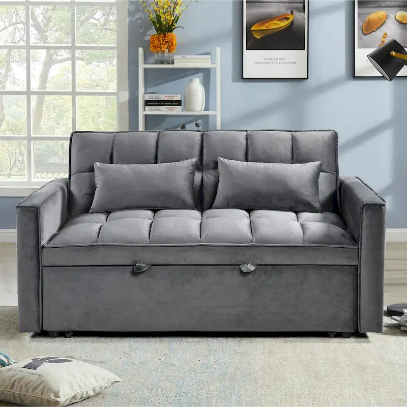 Causeuse moderne en velours avec dossier inclinable et poches, 2 places – Gris foncé / Gris clair / Bleu / Noir